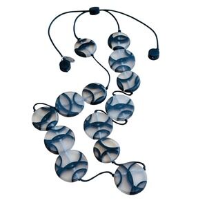 Sylca Romi Blue Wave Necklace Resin Beaded chunky Marbleized Statement beads 36"